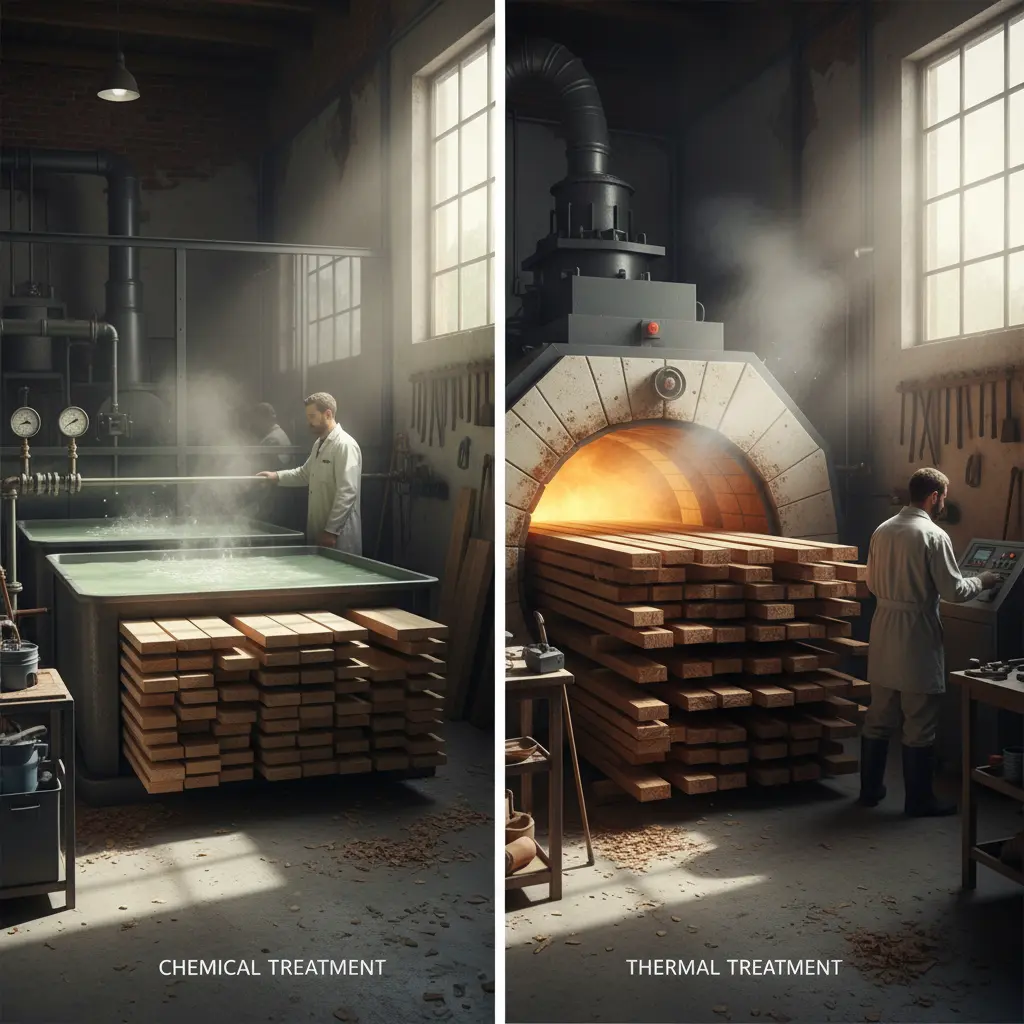 Het verschil tussen chemische en thermische houtbehandeling
